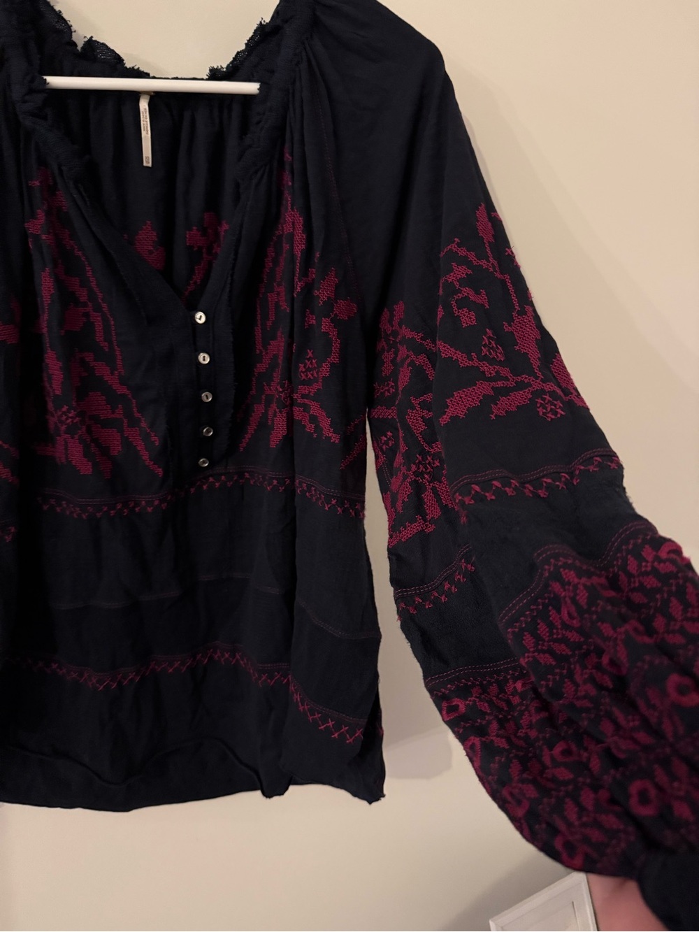 Free People Persuasion Navy Top Embroidered Mesh Pullover Extra Small boho - Picture 4 of 7
